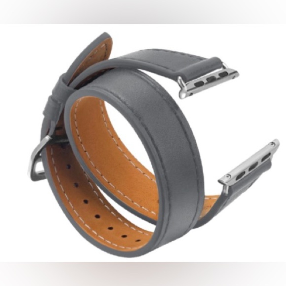 Elegant Gray Lane Leather Double Wrap Band for Apple Smartwatch.